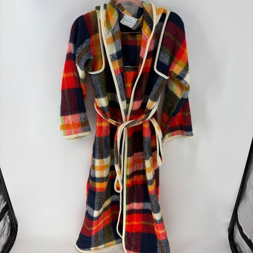 Vintage Red and Blue Pajama Robe Plush Wrap-Style with tie girls 12